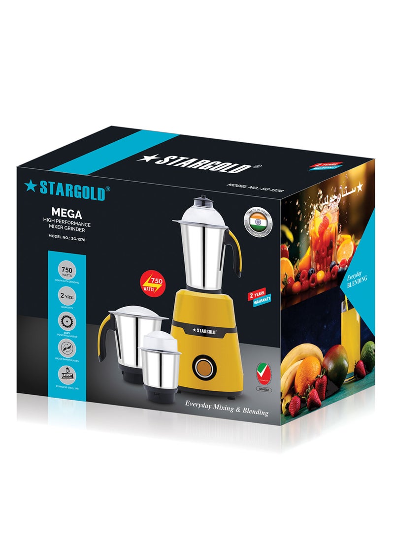 Mixer Grinder 750 Watts 3-In-1 High Performance Copper Motor With Razor Sharp Blade