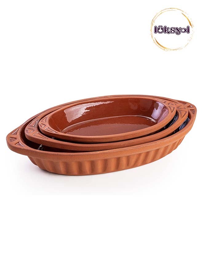 Handmade Clay Cookware for Mexican, Indian, and Korean Dishes - Glazed Pottery Pan with Handles - 3 Pcs - Cooking, Baking, and Serving in Style with Authentic Clay Cookware