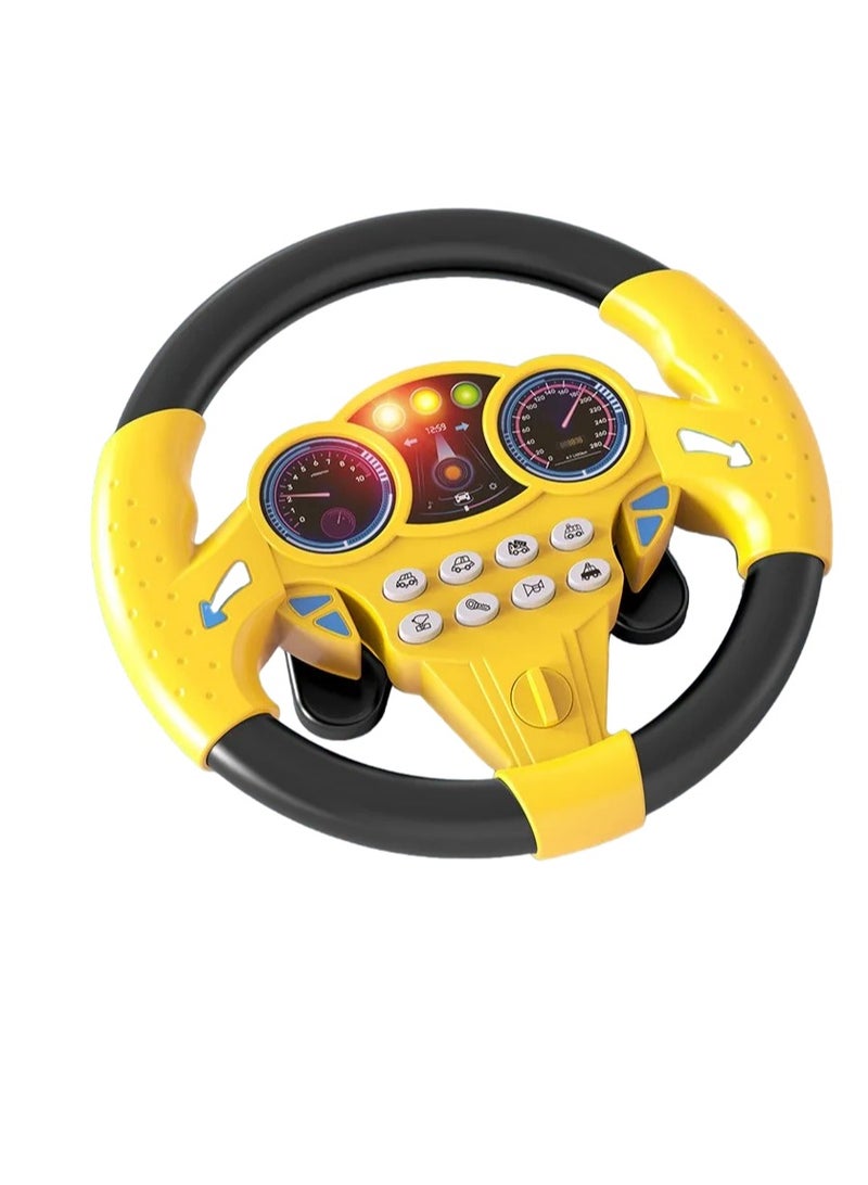 Steering Wheel Toy, Infant Shining Simulation Steering Wheel, Musical Funny Interactive Electric Learning Wheel Toy, Early Education Driving Simulator Toy For Children, (Yellow)