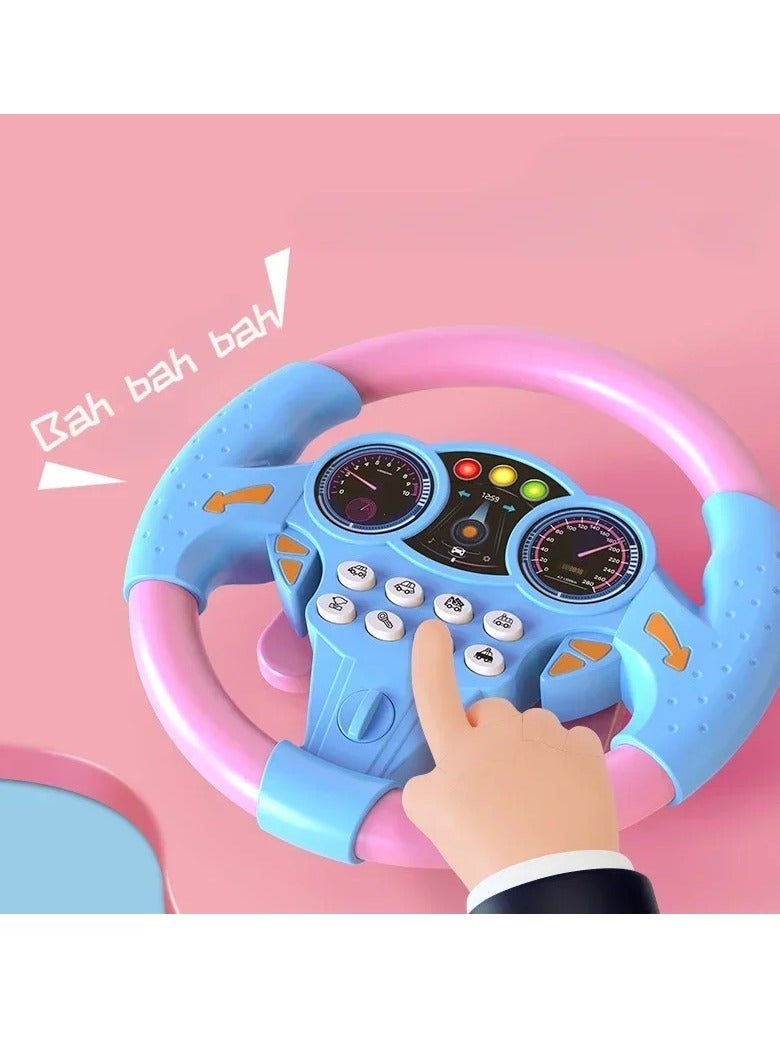 Steering Wheel Toy, Infant Shining Simulation Steering Wheel, Musical Funny Interactive Electric Learning Wheel Toy, Early Education Driving Simulator Toy For Children, (Blue)