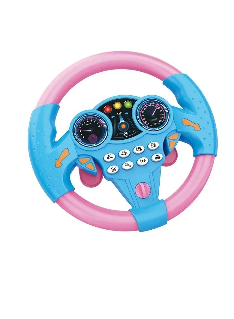 Steering Wheel Toy, Infant Shining Simulation Steering Wheel, Musical Funny Interactive Electric Learning Wheel Toy, Early Education Driving Simulator Toy For Children, (Blue)