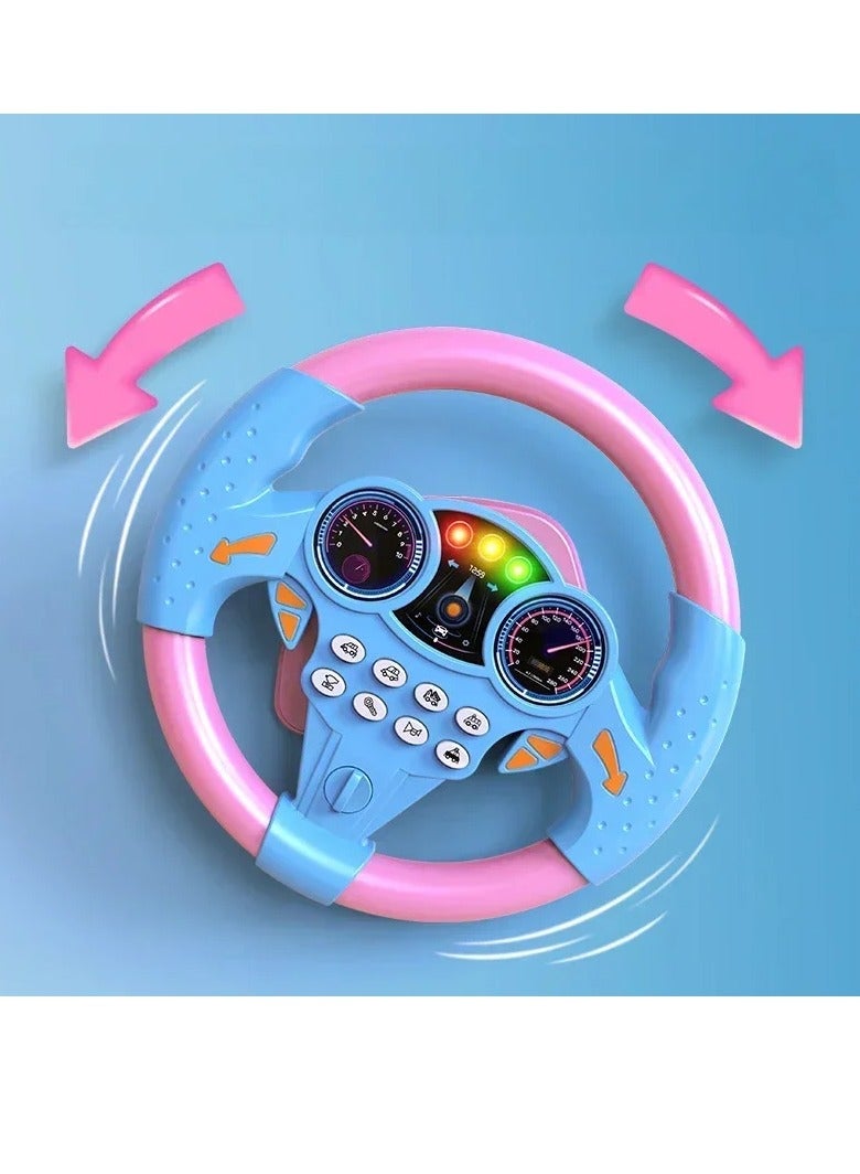 Steering Wheel Toy, Infant Shining Simulation Steering Wheel, Musical Funny Interactive Electric Learning Wheel Toy, Early Education Driving Simulator Toy For Children, (Blue)