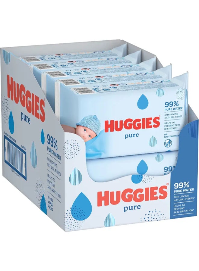 Pure Baby Wipes, 99% Pure Water Wipes, 10 Pack x 56 Wipes, 560 Count