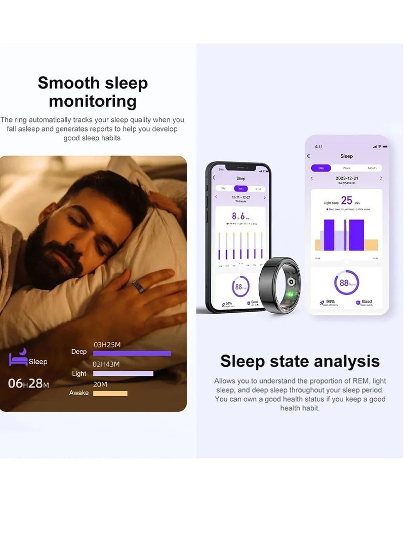 Smart Ring, Waterproof Wearable Fitness Tracker Ring, Long Battery Life Sleep Tracker Health Ring, Comfortable Bluetooth Smart Ring With Multiple Sports Modes For Men And Women, (Size 8, Gold)