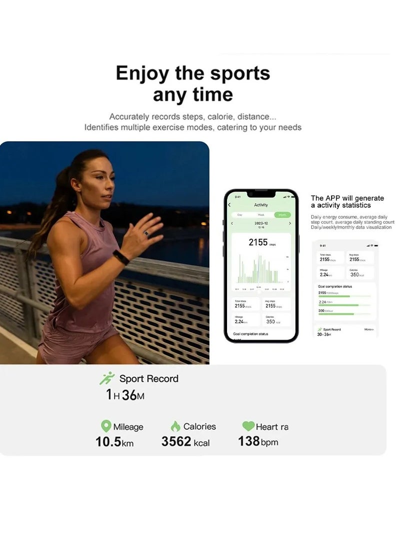 Smart Ring, Waterproof Wearable Fitness Tracker Ring, Long Battery Life Sleep Tracker Health Ring, Comfortable Bluetooth Smart Ring With Multiple Sports Modes For Men And Women, (Size 8, Gold)