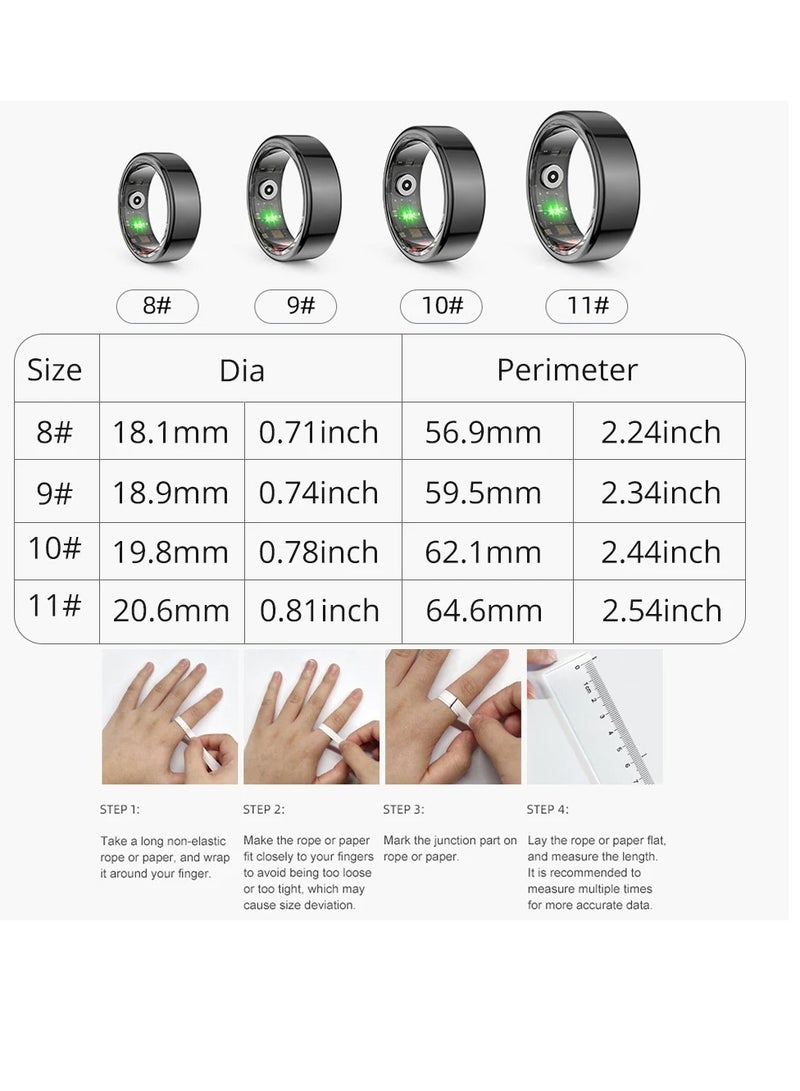 Smart Ring, Waterproof Wearable Fitness Tracker Ring, Long Battery Life Sleep Tracker Health Ring, Comfortable Bluetooth Smart Ring With Multiple Sports Modes For Men And Women, (Size 8, Gold)