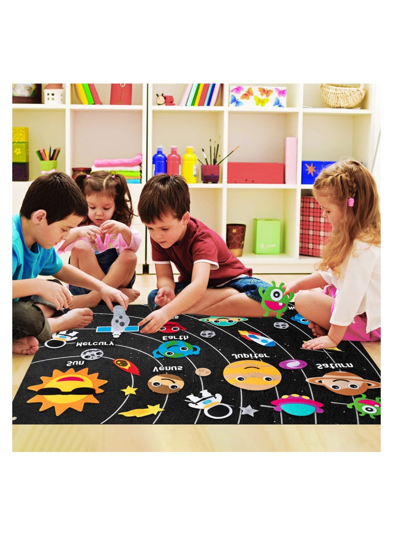 30Pcs Outer Space Felt Story Board Set Solar System Universe Storytelling Flannel Interactive Play Reusable Wall Hanging Gift for Boys Girls Without Letters