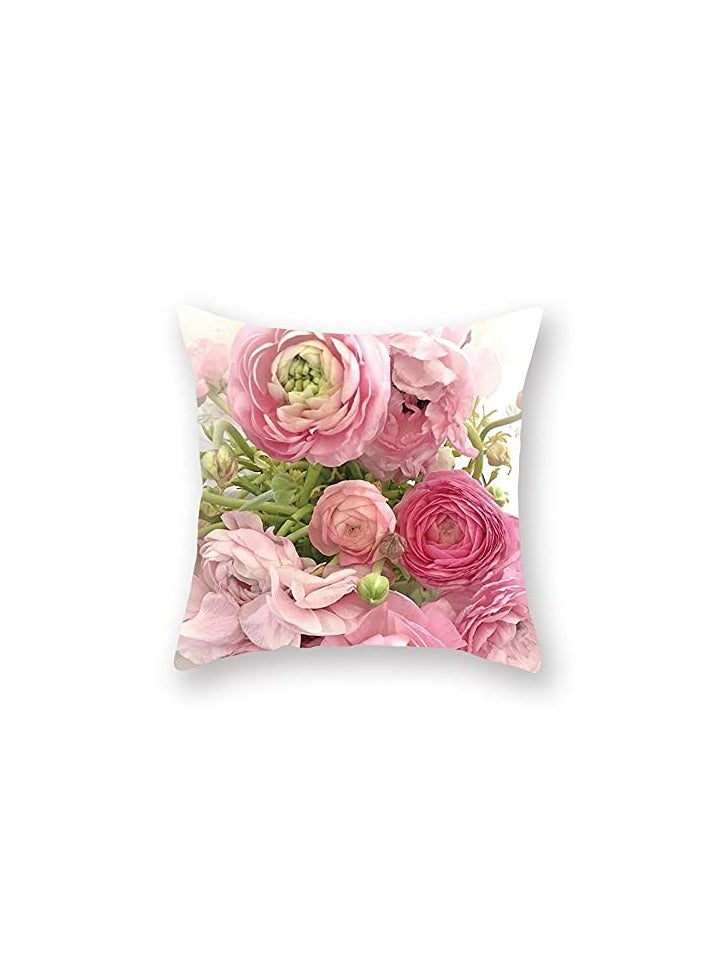 Shabby Chic Throw Pillow Cover, 18 x 18 Inch Flowers Decorative Cushion Cases Floral Pillow Home Decor for Summer Spring