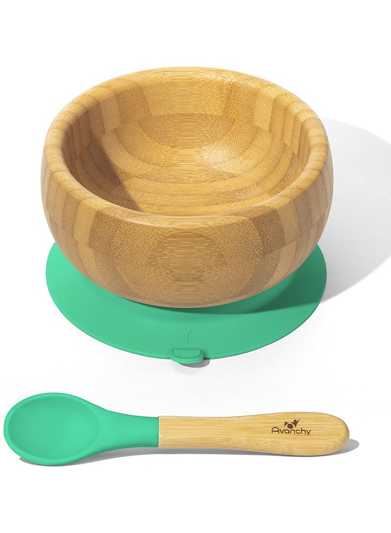 Bamboo Suction Classic Bowl + Spoon Green Color For Baby