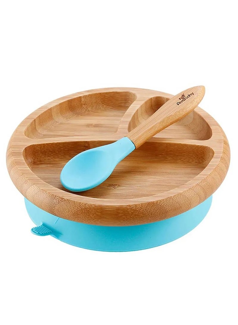 Bamboo Suction Classic Plate + Spoon Blue