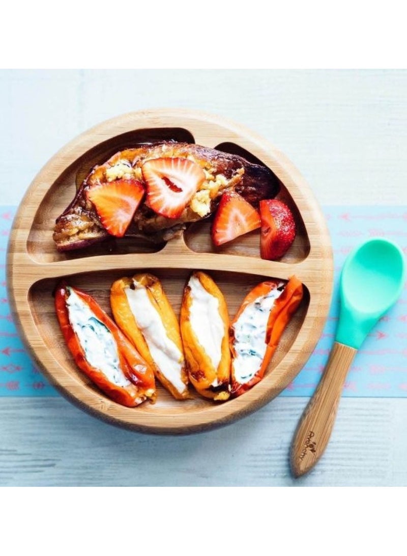 Bamboo Suction Classic Plate + Spoon Blue