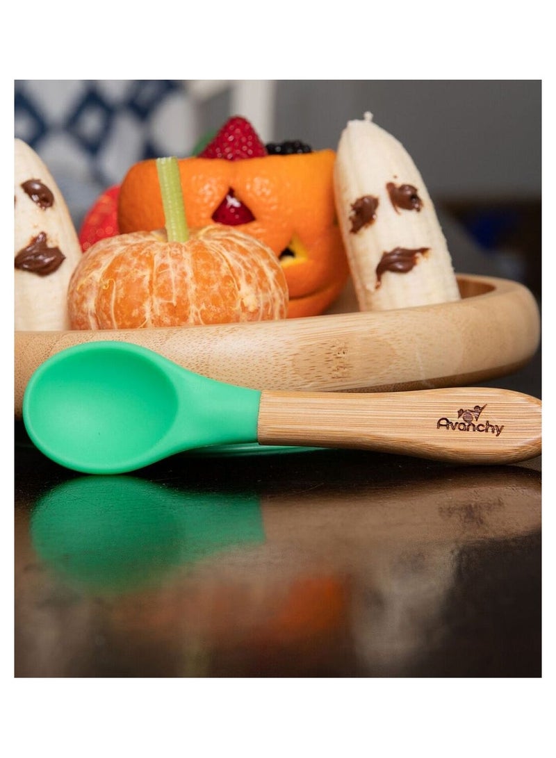 Bamboo Suction Classic Plate + Spoon Blue
