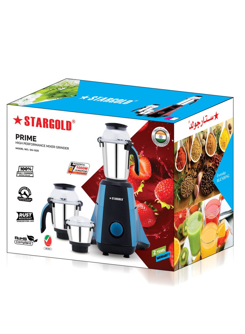 Mixer Grinder 1000 Watts 3-In-1 High Performance Copper Motor With Razor Sharp Blade