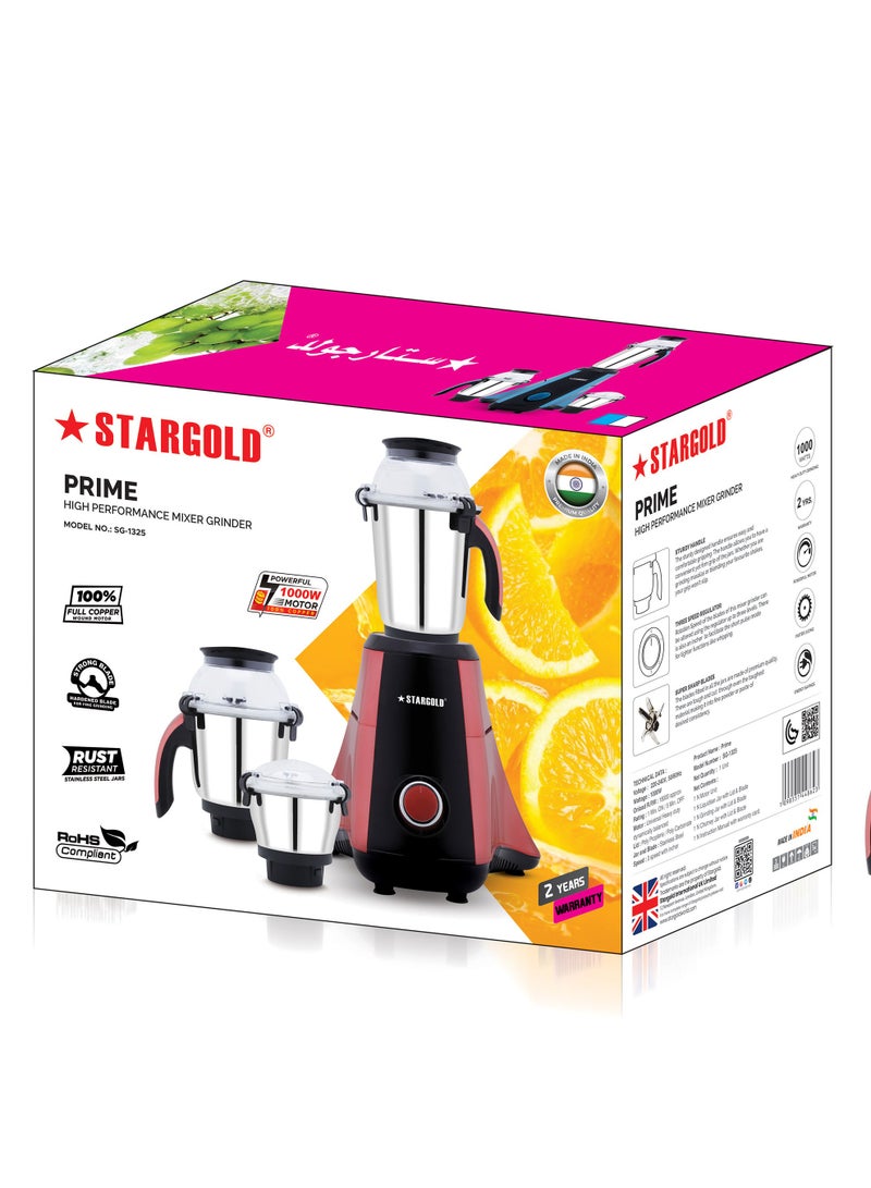 Mixer Grinder 1000 Watts 3-In-1 High Performance Copper Motor With Razor Sharp Blade