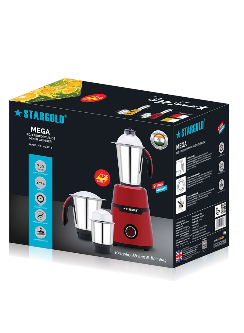 Mixer Grinder 750 Watts 3-In-1 High Performance Copper Motor With Razor Sharp Blade