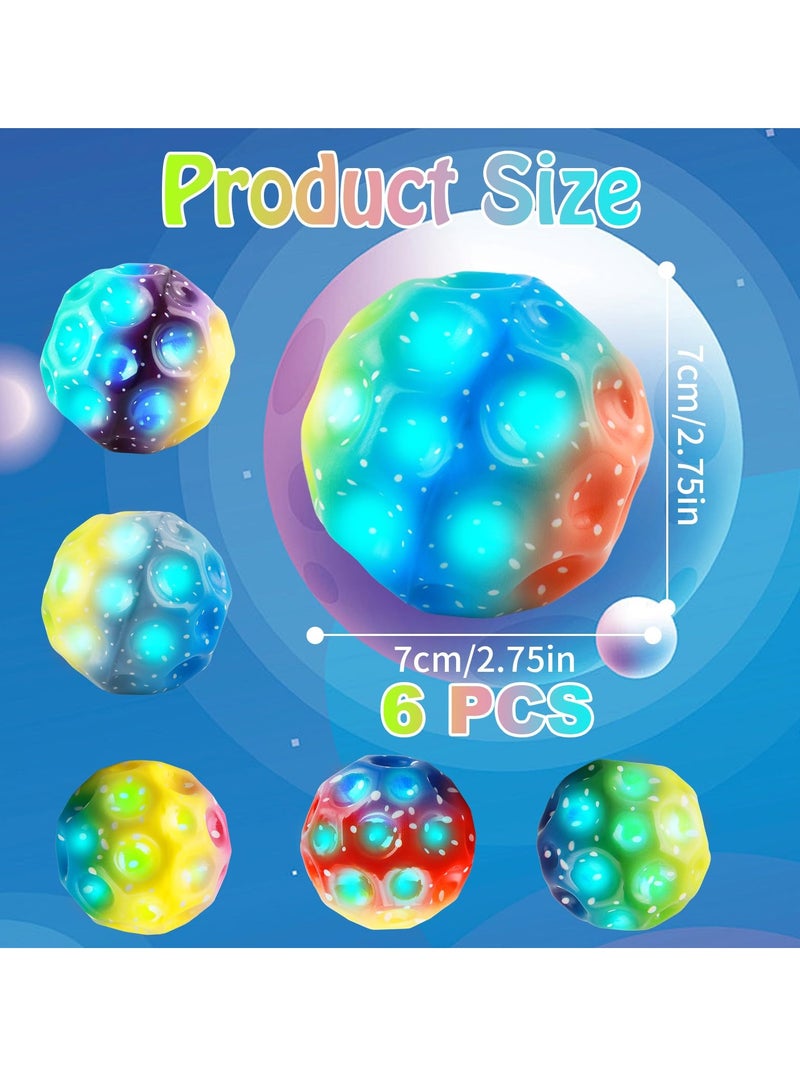 6 PCS Space Ball 7cm Extreme Moon Ball PU Bounce Ball Sensory Ball High Bouncing and Sounds Meteor Ball Helps Improve Hand Eye Coordination Great Sensory Ball for Kids Teens Pocket Money Toys