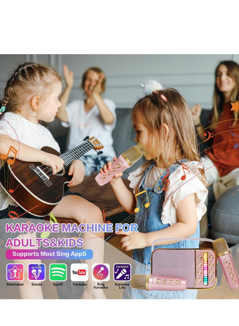 Mini Karaoke Machine with 2 Wireless Microphone Set Mini Karaoke Machine for Kids and Adults Portable Handheld Microphone and Speaker Set Retro Speaker System with Disco Light Home Party KTV Pink