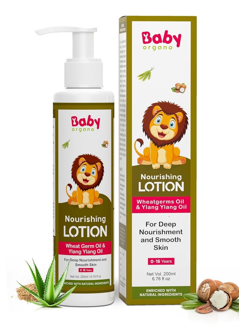 Babyorgano Gentle Daily Deep Moisturizing Baby Lotion 200ml Enriched with Olive Oil Shea Butter and Aloevera 100% Ayurvedic All Skin Type FDA Approved