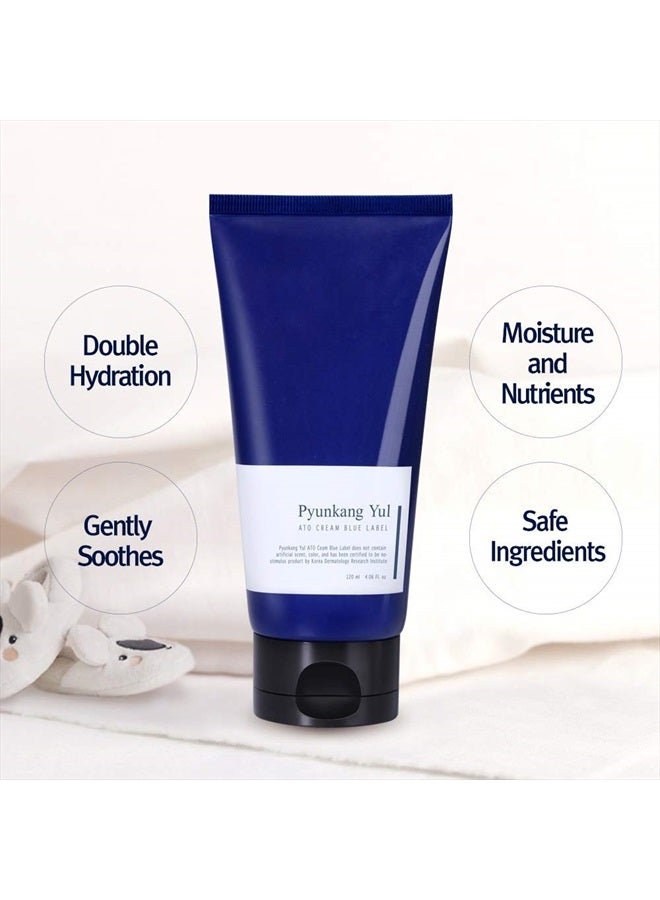ATO Cream Blue Label - Long lasting Strong Moisture and Nutrients Hyaluronic Acids, Natural Safe Ingredients Ceramide Skin Barrier from Double Hydration Baby Lotion 4.6 Fl. Oz