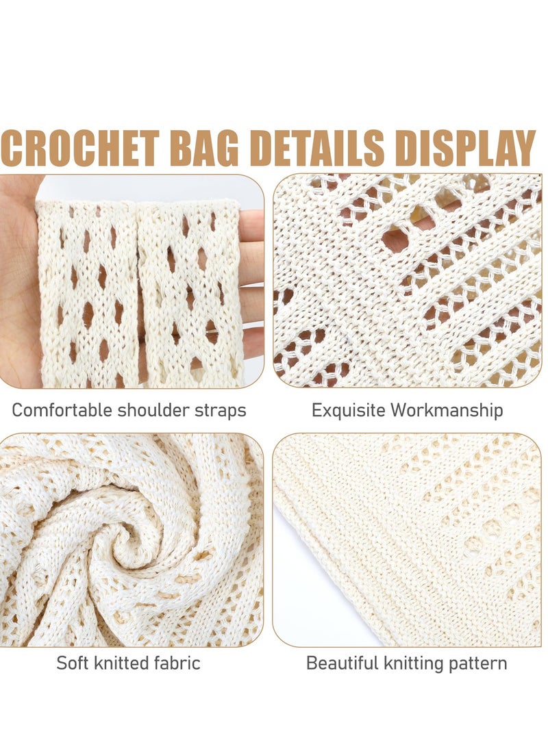 Crochet Bags for Women Summer Beach Tote Bag Aesthetic Hippie Knit Bag, Beige
