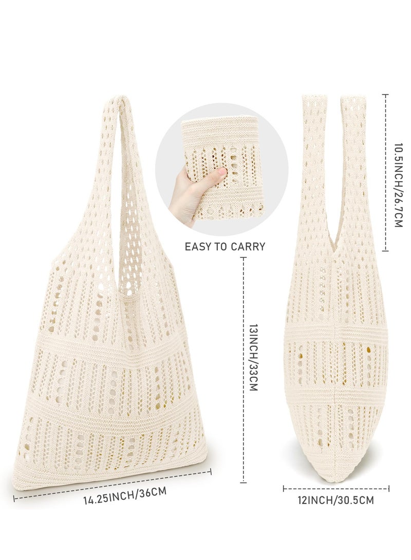 Crochet Bags for Women Summer Beach Tote Bag Aesthetic Hippie Knit Bag, Beige