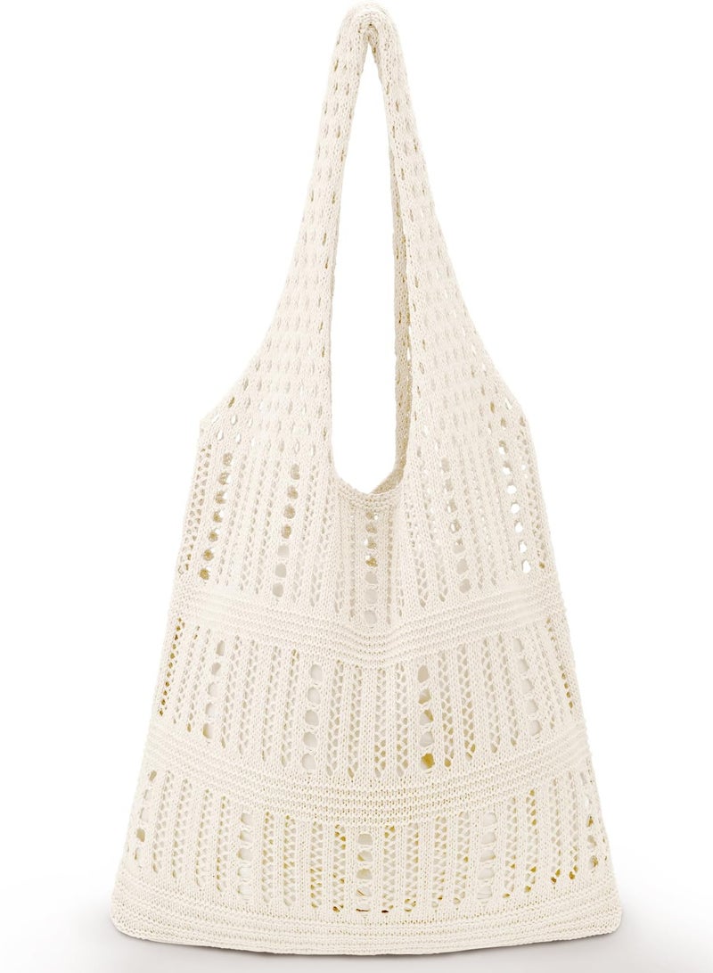 Crochet Bags for Women Summer Beach Tote Bag Aesthetic Hippie Knit Bag, Beige