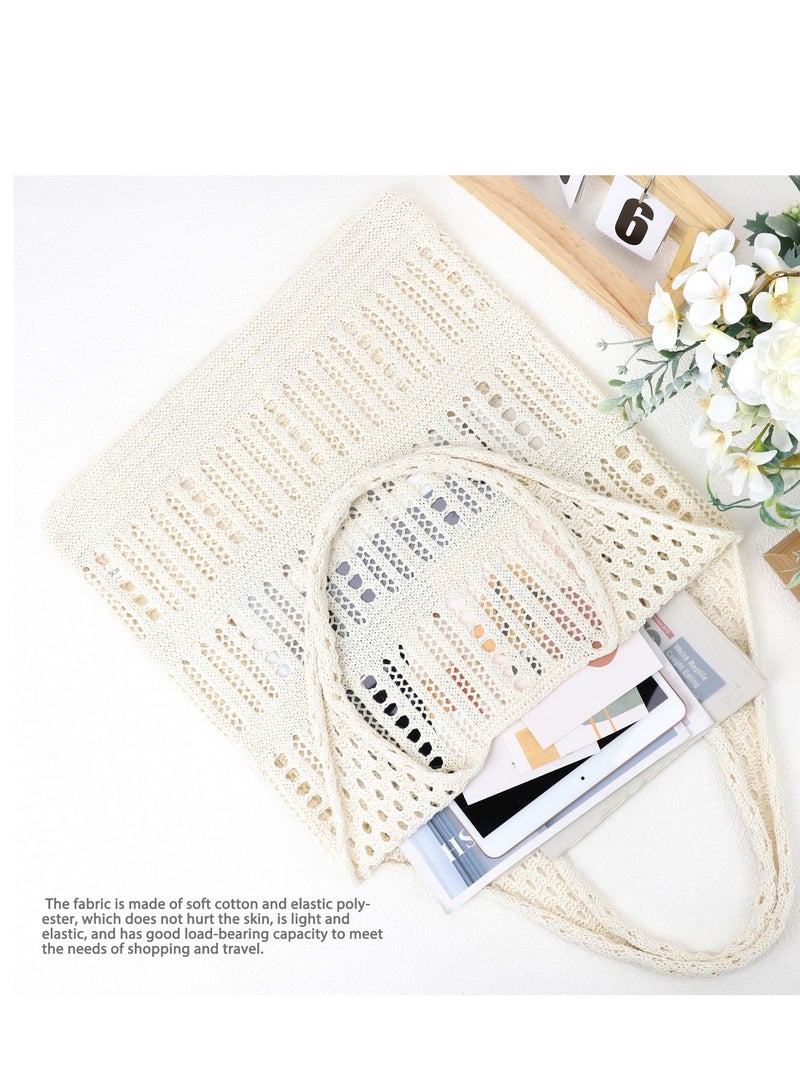 Crochet Bags for Women Summer Beach Tote Bag Aesthetic Hippie Knit Bag, Beige