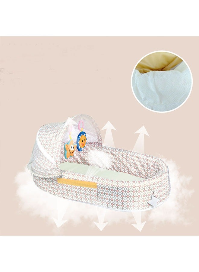 Lightweight Portable Baby Travel Bassinet With Soothing Sounds And Light-White/Pink