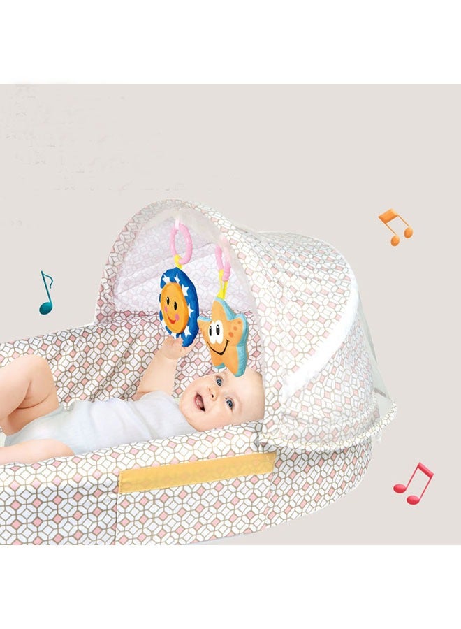 Lightweight Portable Baby Travel Bassinet With Soothing Sounds And Light-White/Pink