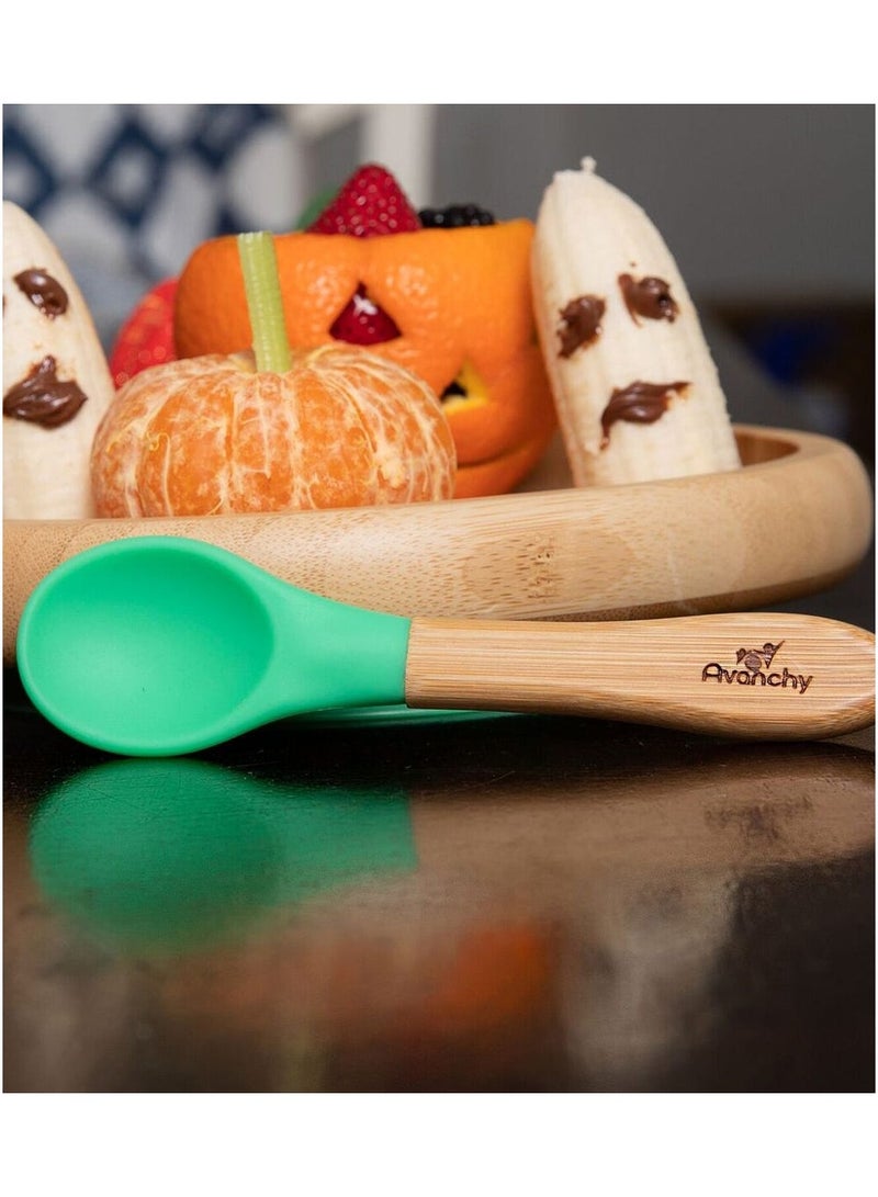 Bamboo Suction Classic Plate + Spoon Pink