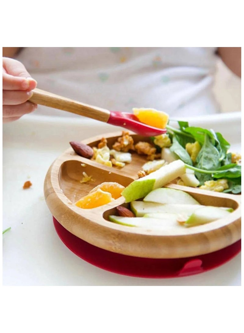 Bamboo Suction Classic Plate + Spoon Pink