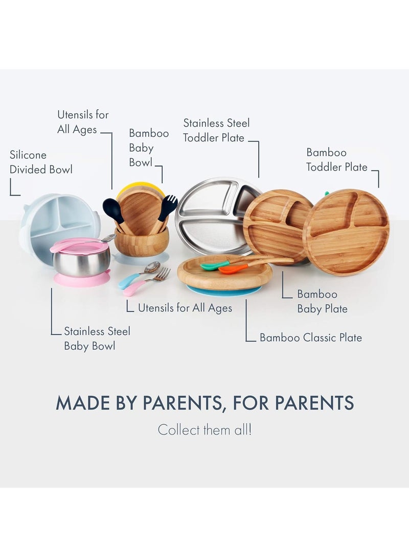 Bamboo Suction Classic Plate + Spoon Pink