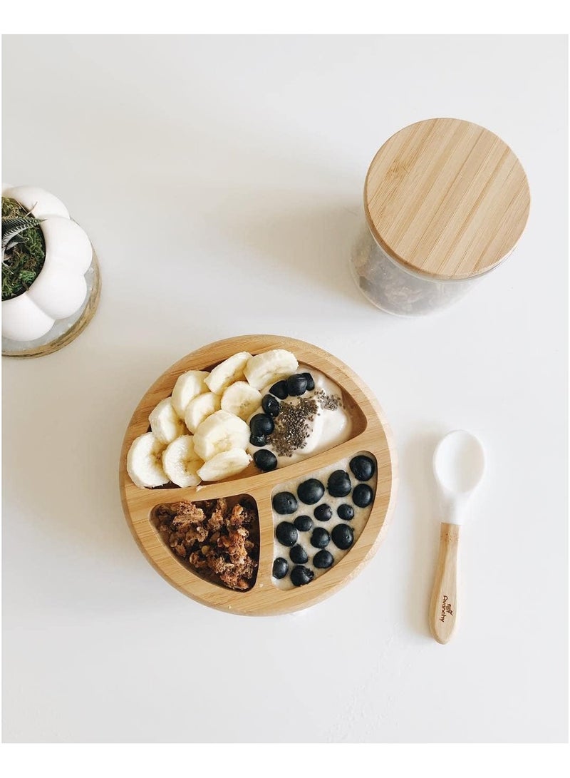Bamboo Suction Classic Plate + Spoon Pink