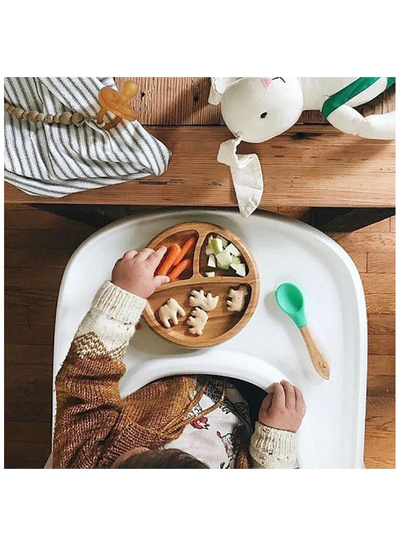 Bamboo Suction Classic Plate + Spoon Pink