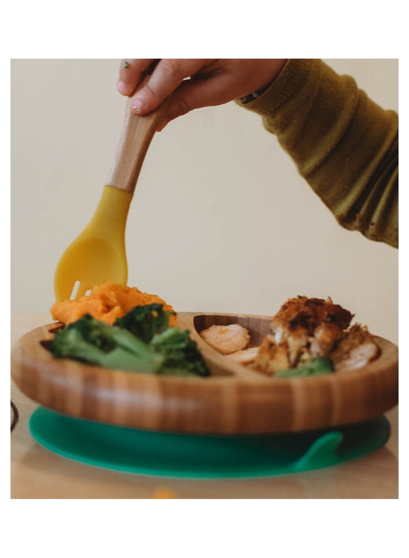 Bamboo Suction Classic Plate + Spoon Pink