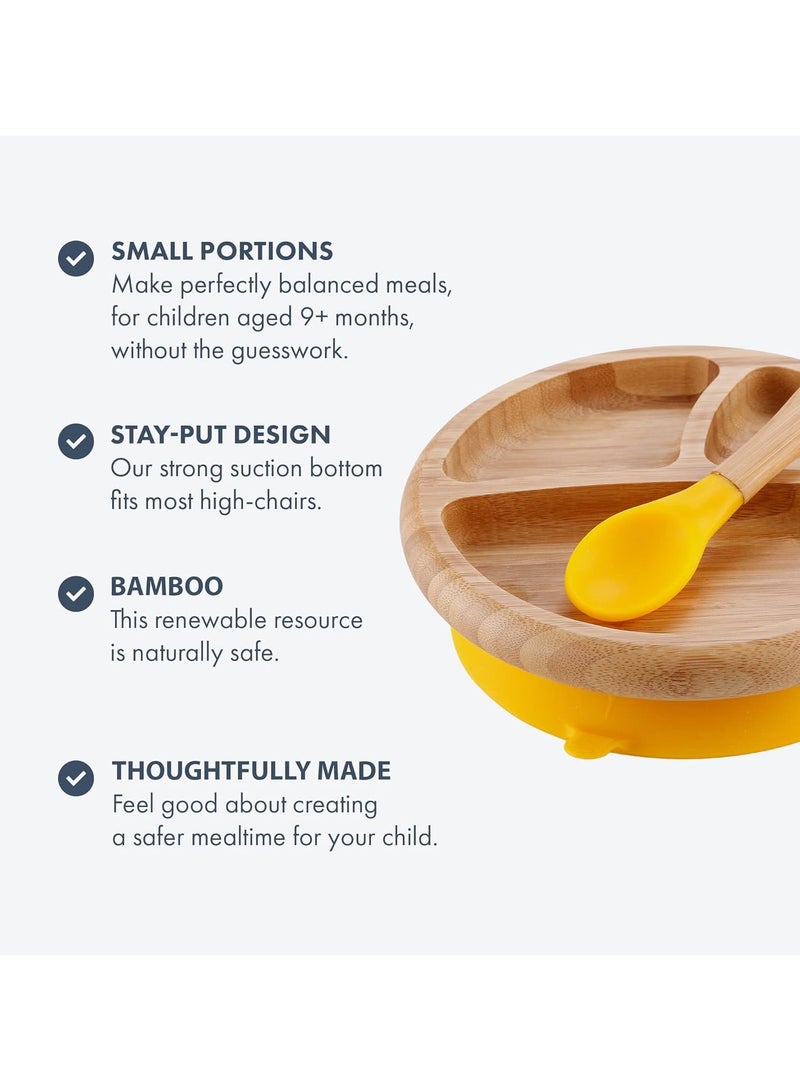 Bamboo Suction Classic Plate + Spoon Pink
