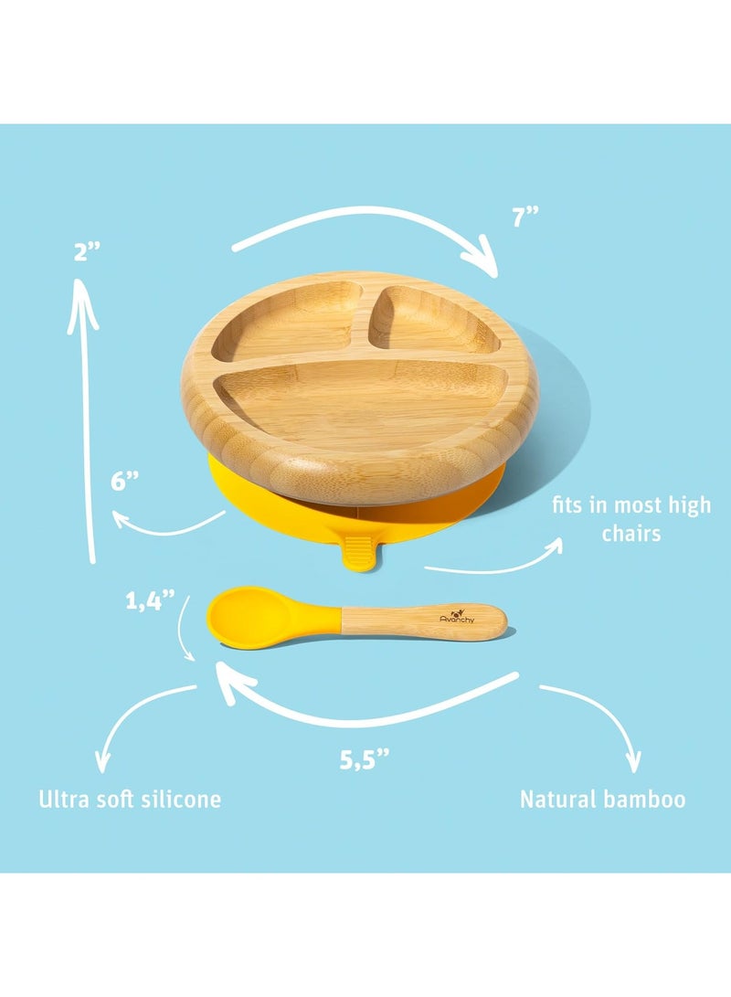 Bamboo Suction Classic Plate + Spoon Pink
