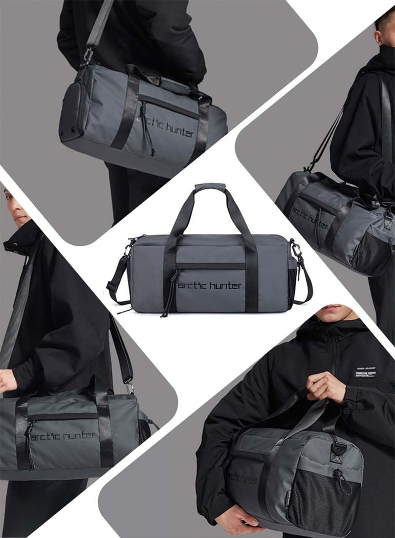 Sport Duffle Bag, Large Gym Hand Bag with Shoes Compartment and Waterproof Pocket for Men, Grey