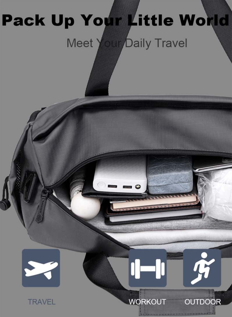 Sport Duffle Bag, Large Gym Hand Bag with Shoes Compartment and Waterproof Pocket for Men, Grey