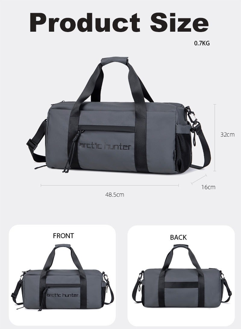 Sport Duffle Bag, Large Gym Hand Bag with Shoes Compartment and Waterproof Pocket for Men, Grey