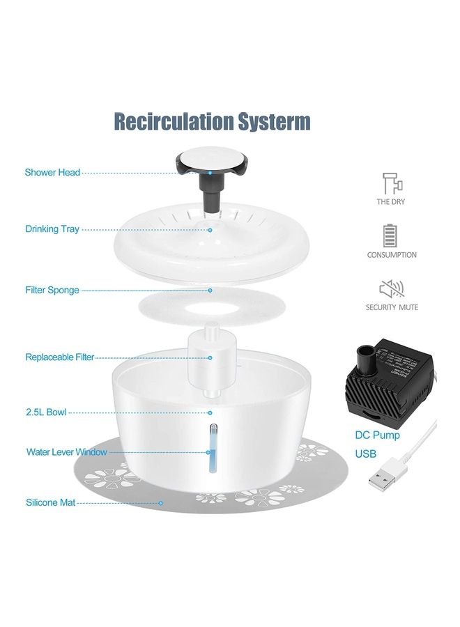 Automatic Pet Drinking Water Fountain White