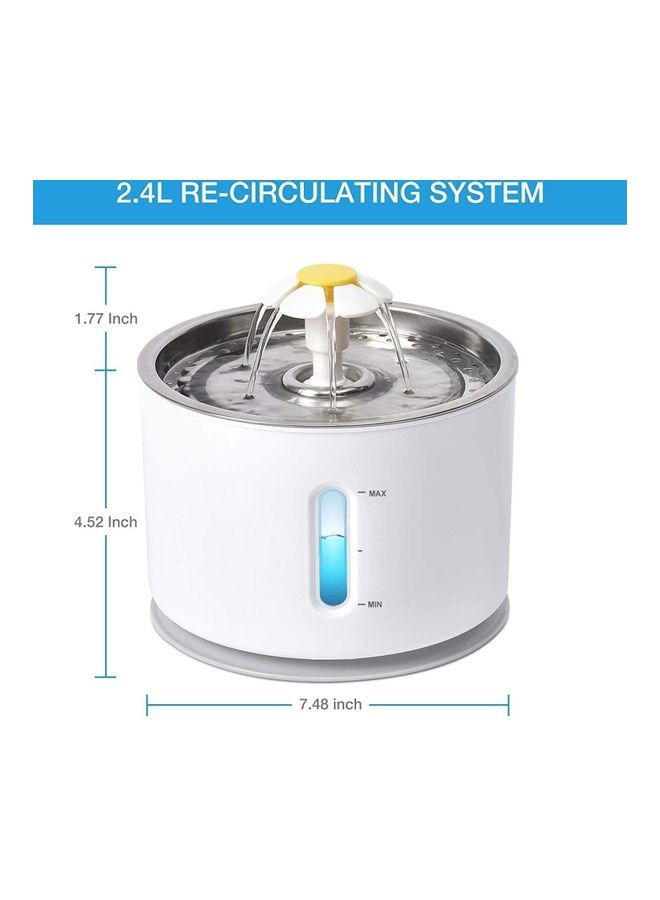 2.4L Automatic Pet Water Fountain White/Silver
