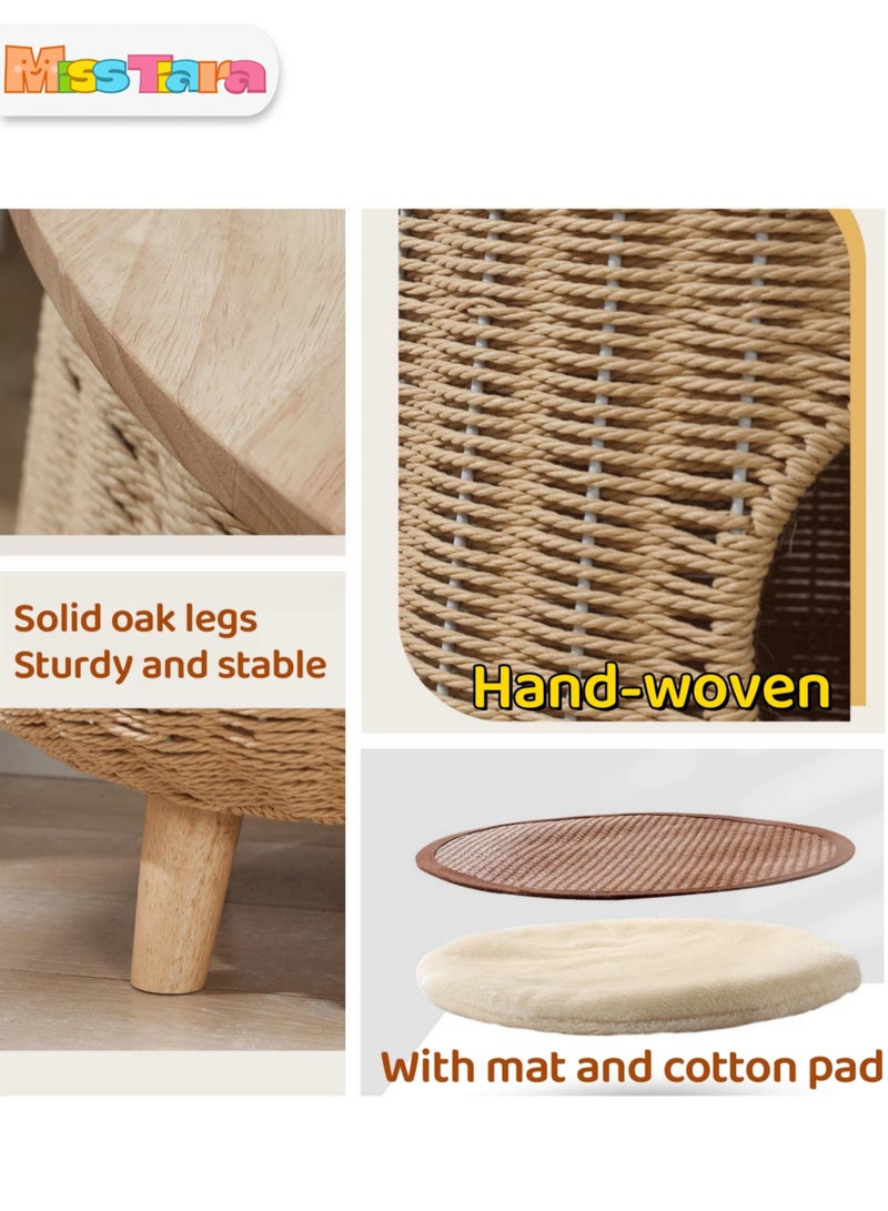 Cat furniture for indoor cats, Solid wood rattan cat nest can be used as bedside coffee table Sofa side table recommended household items for humans and cats to share cat nest furniture rattan nest