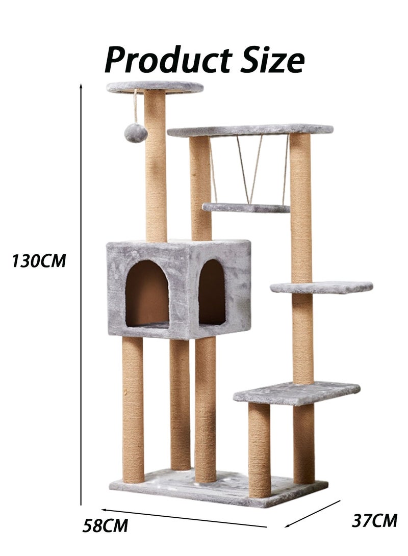 Wooden Pet Cat Climbing Frame Cat Tree Toy With Cat House Cat Jumping Platform Claw Sharpening Cat Scratching Post 58*37*130cm