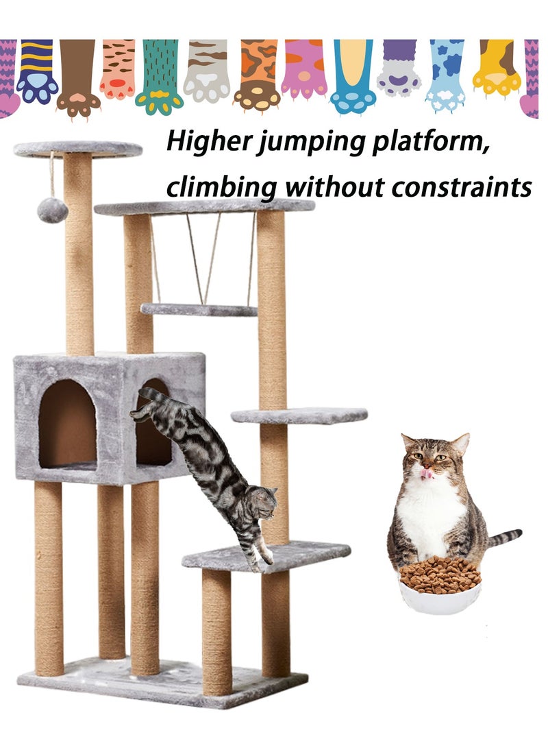 Wooden Pet Cat Climbing Frame Cat Tree Toy With Cat House Cat Jumping Platform Claw Sharpening Cat Scratching Post 58*37*130cm