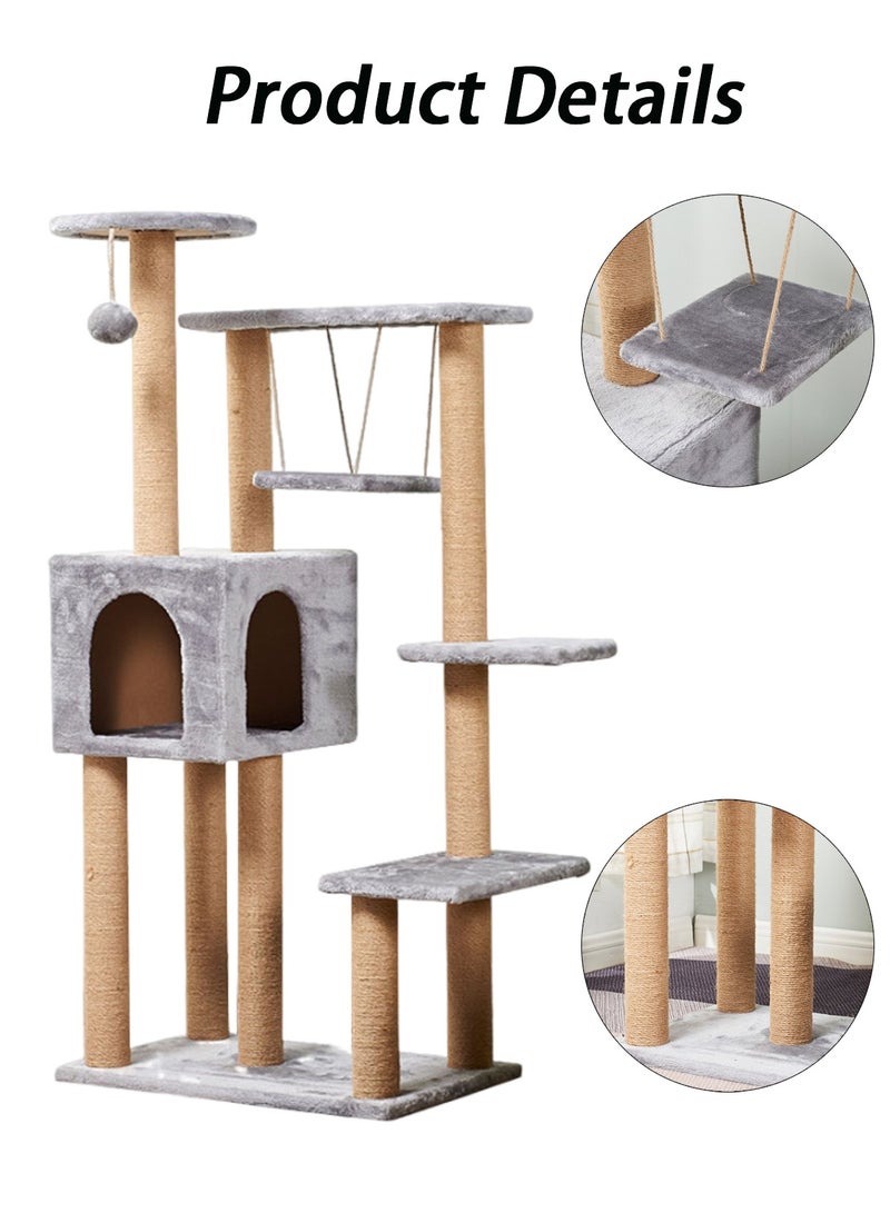 Wooden Pet Cat Climbing Frame Cat Tree Toy With Cat House Cat Jumping Platform Claw Sharpening Cat Scratching Post 58*37*130cm