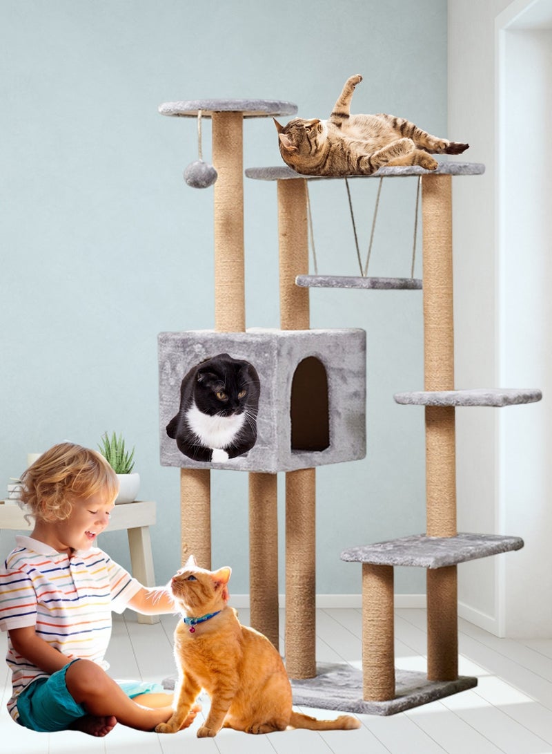 Wooden Pet Cat Climbing Frame Cat Tree Toy With Cat House Cat Jumping Platform Claw Sharpening Cat Scratching Post 58*37*130cm