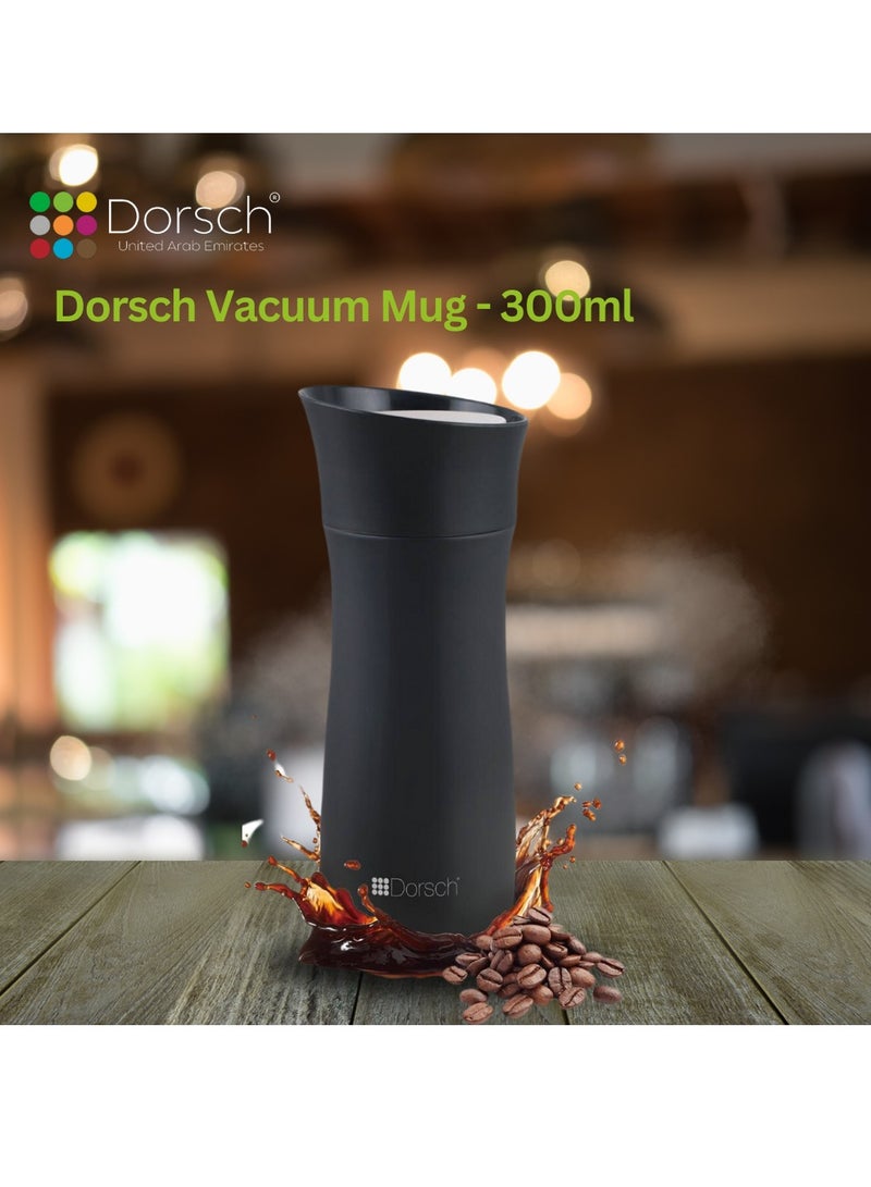 Dorsch Stainless Steel Vacuum Mug - 300ml Capacity | Double Wall Insulation | Leakproof Lid | Keeps Drinks Hot for 6 Hours, Cold for 12 Hours | Lightweight and Durable Design (Black)