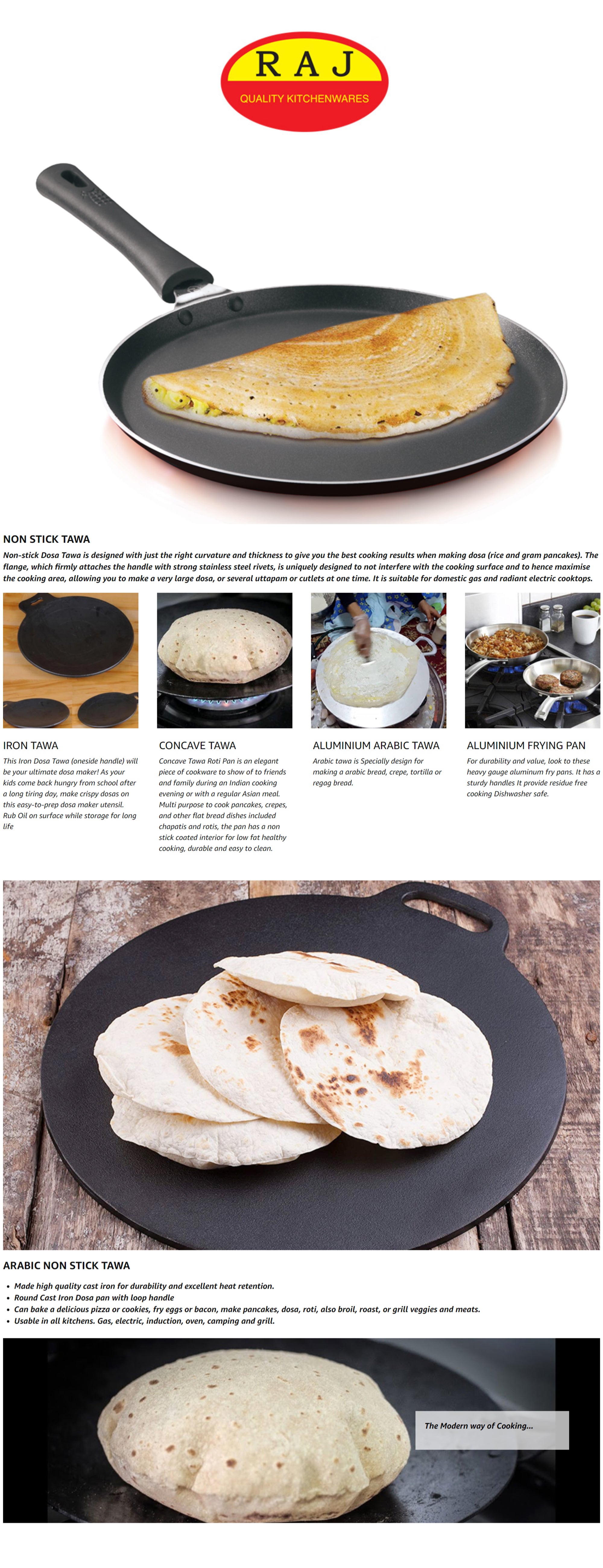 Raj Iron Fry Pan With Handle, Black, 45 cm, IHT010, Dosa Tawa, Flat Fry Pan, Pancake Maker Black 25cm