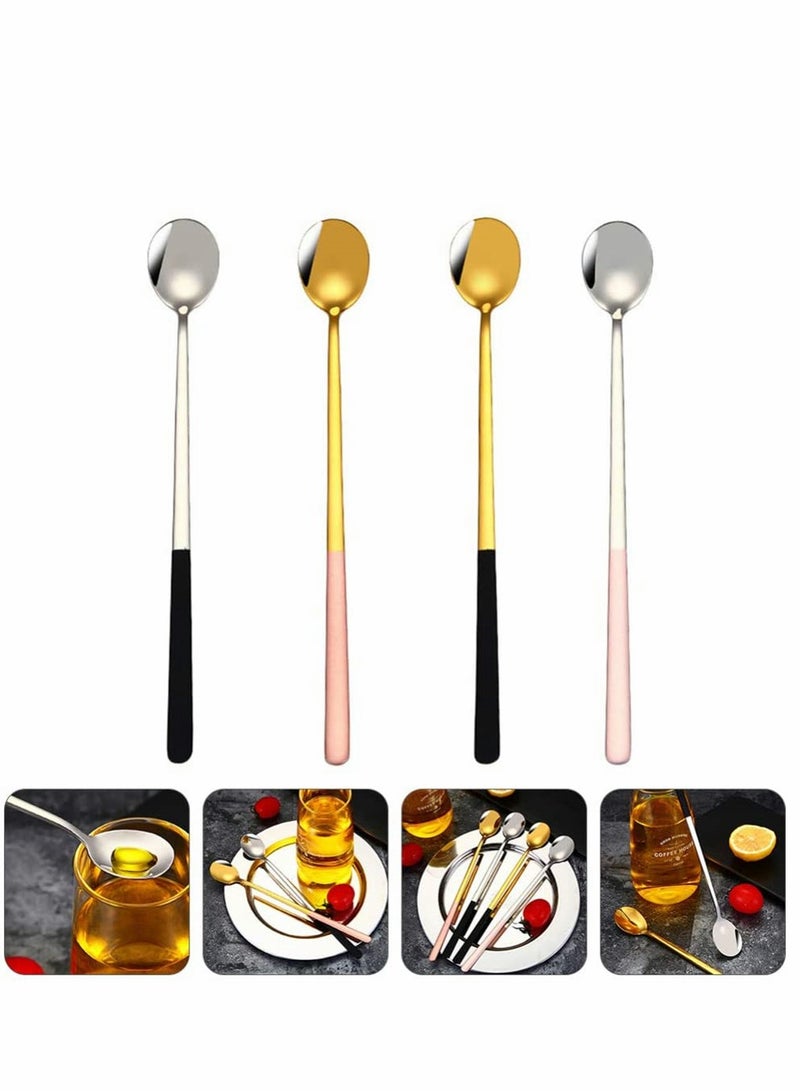 Long Handle Iced Tea Spoon Coffee Spoon Ice Cream Spoon Stainless Steel Stirring Spoons for Iced Coffee Iced Tea Milkshake Sundeas Latte and Other Desserts, 23.5 cm Length, 4 Pcs